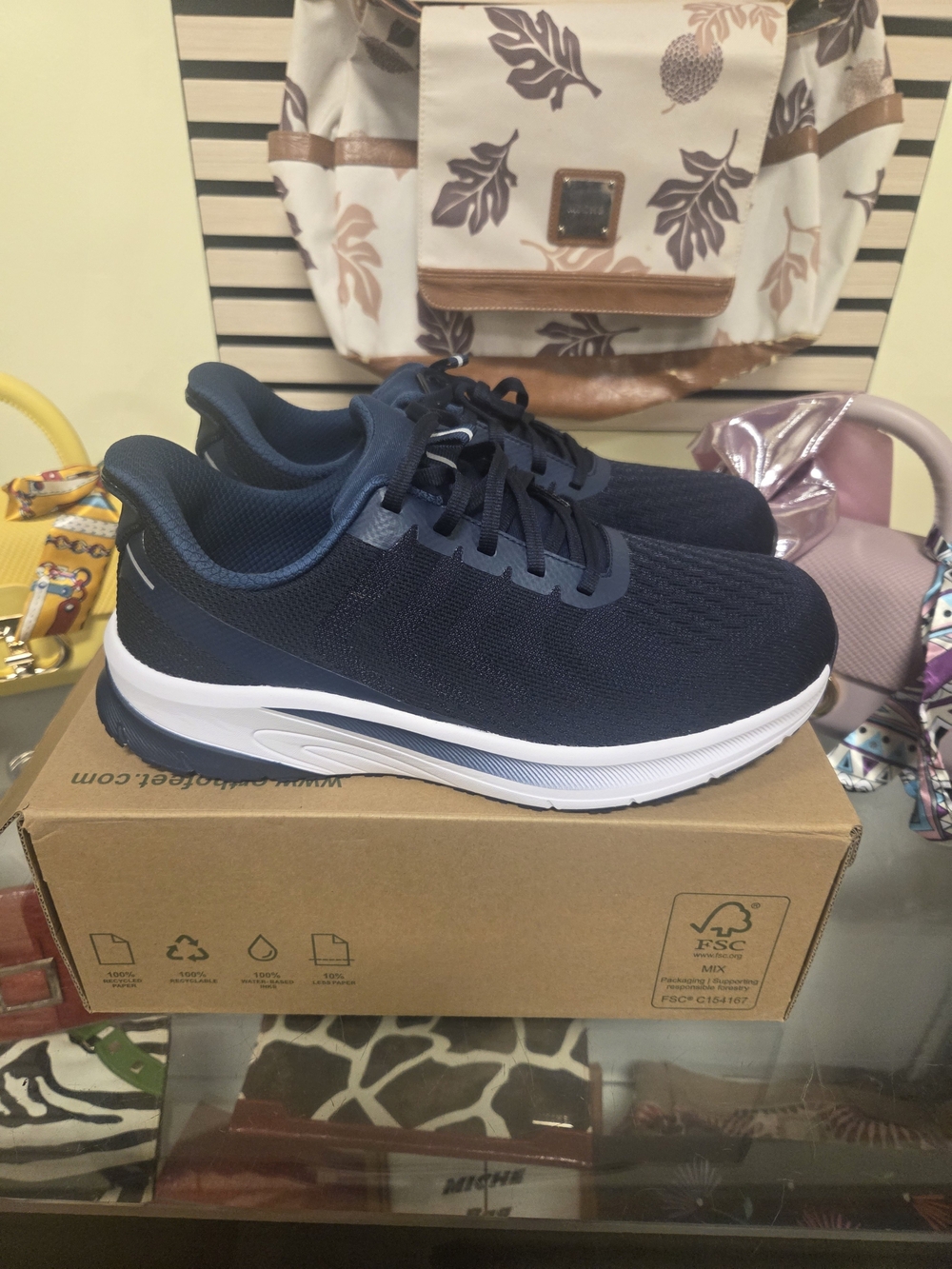 Mens Orthofeet Navy Blue White Orthepedic Walking Work Sneakers w/inserts